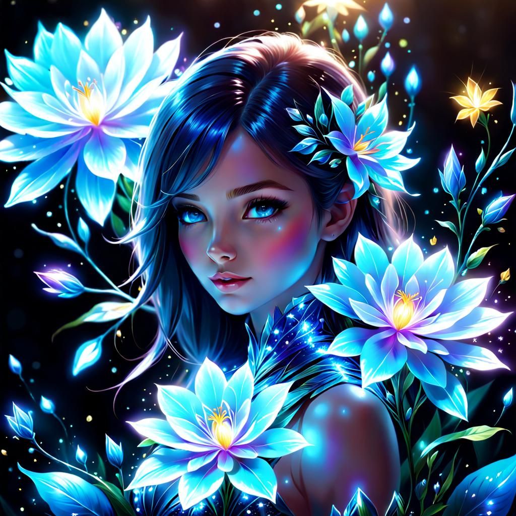 Glowing Magical Flowers in Hyperrealistic Style