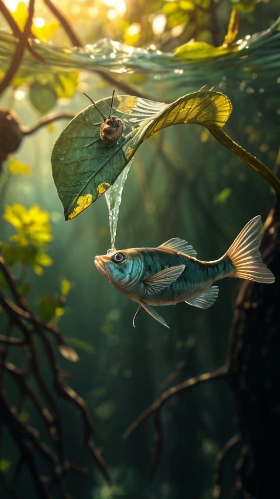 Sleek Archerfish Squirting Water Jet at Perched Insect on Ma...