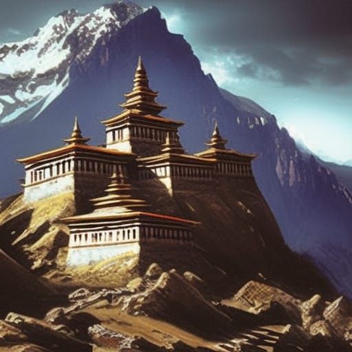 Mystical Tibetan Temple: Dark Fantasy Concept Art
