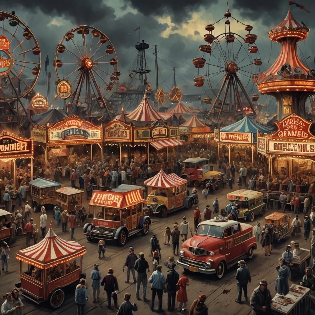 Creepy Old Carnival Scene in Fantasy Illustration Style
