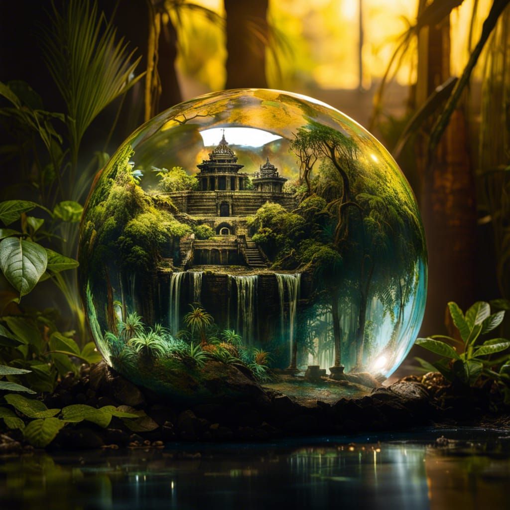 Miniature Rainforest Waterfall in Glass Sphere