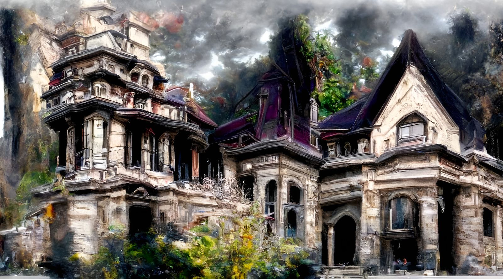 Eerie Victorian House in Lovecraftian Horror Style