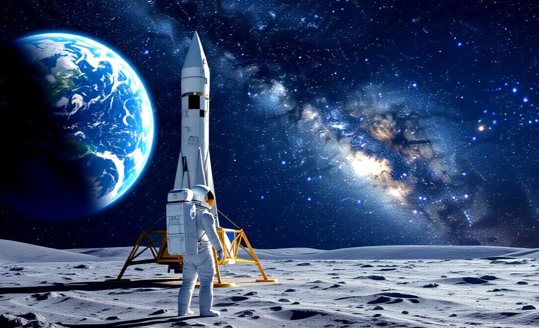 Astronaut Gazes at Earth from Moon: Epic Space View