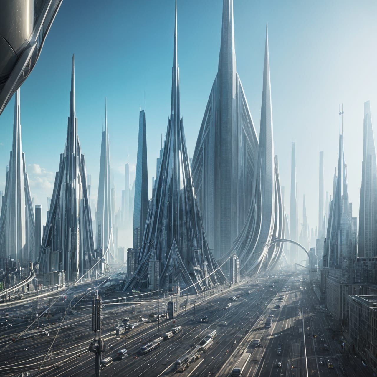 Futuristic Cityscape with Quantum Buildings in Cyberpunk Sty...