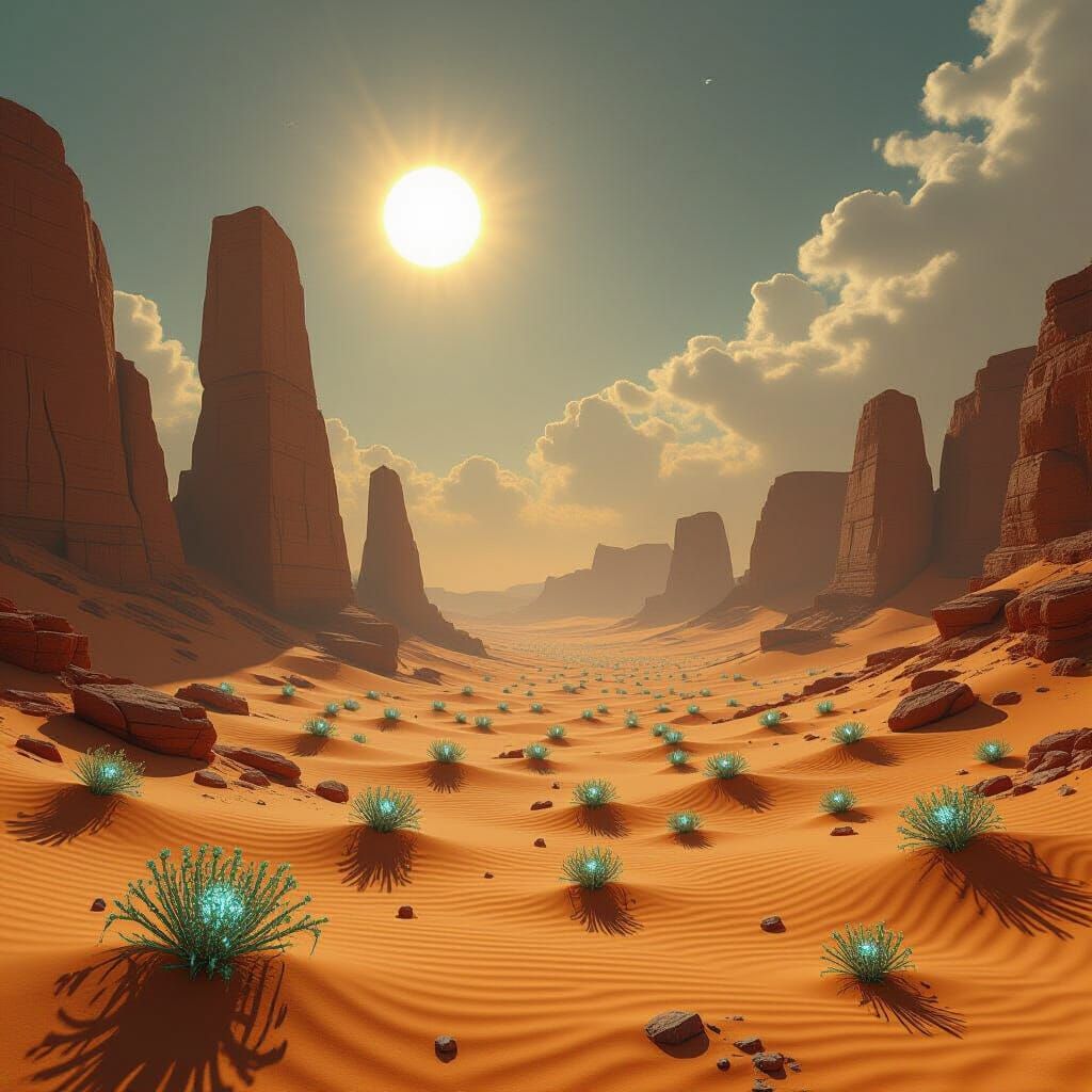 Alien Desert Ruins Under Twin Suns