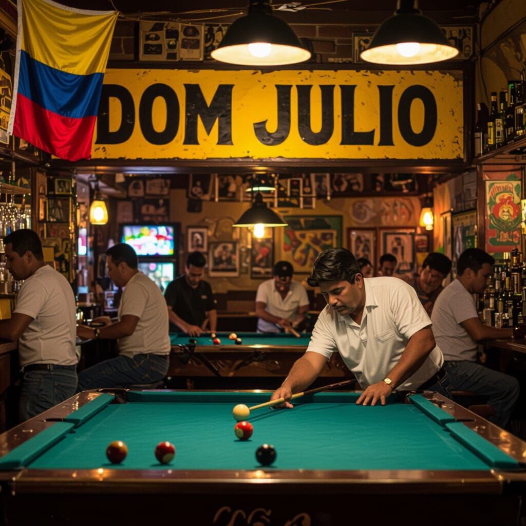 Pool Game with Colombian Flag in Vibrant Style