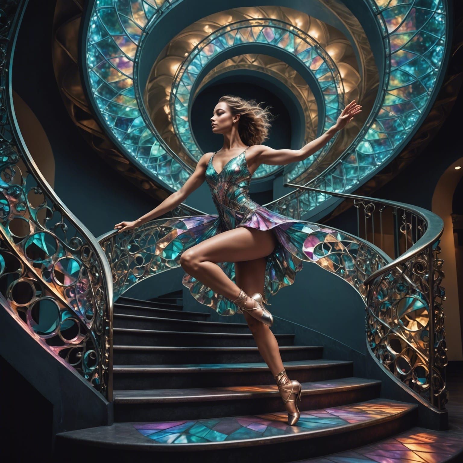 Dancer on Fractal Staircase in Iridescent Colors