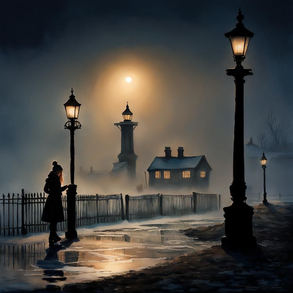 Girl on Frozen Pond in Watercolour Style