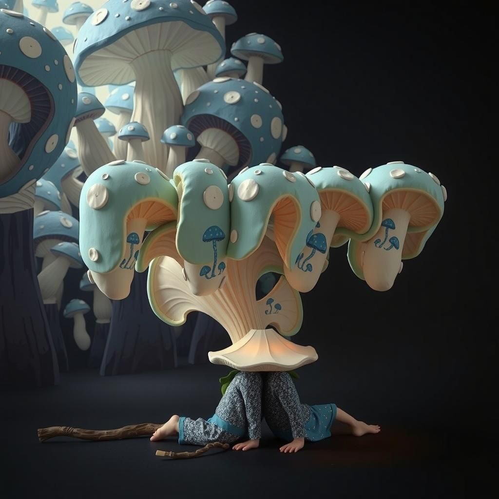 Whimsical Mushroom World with Porcelain Sculpture Workers