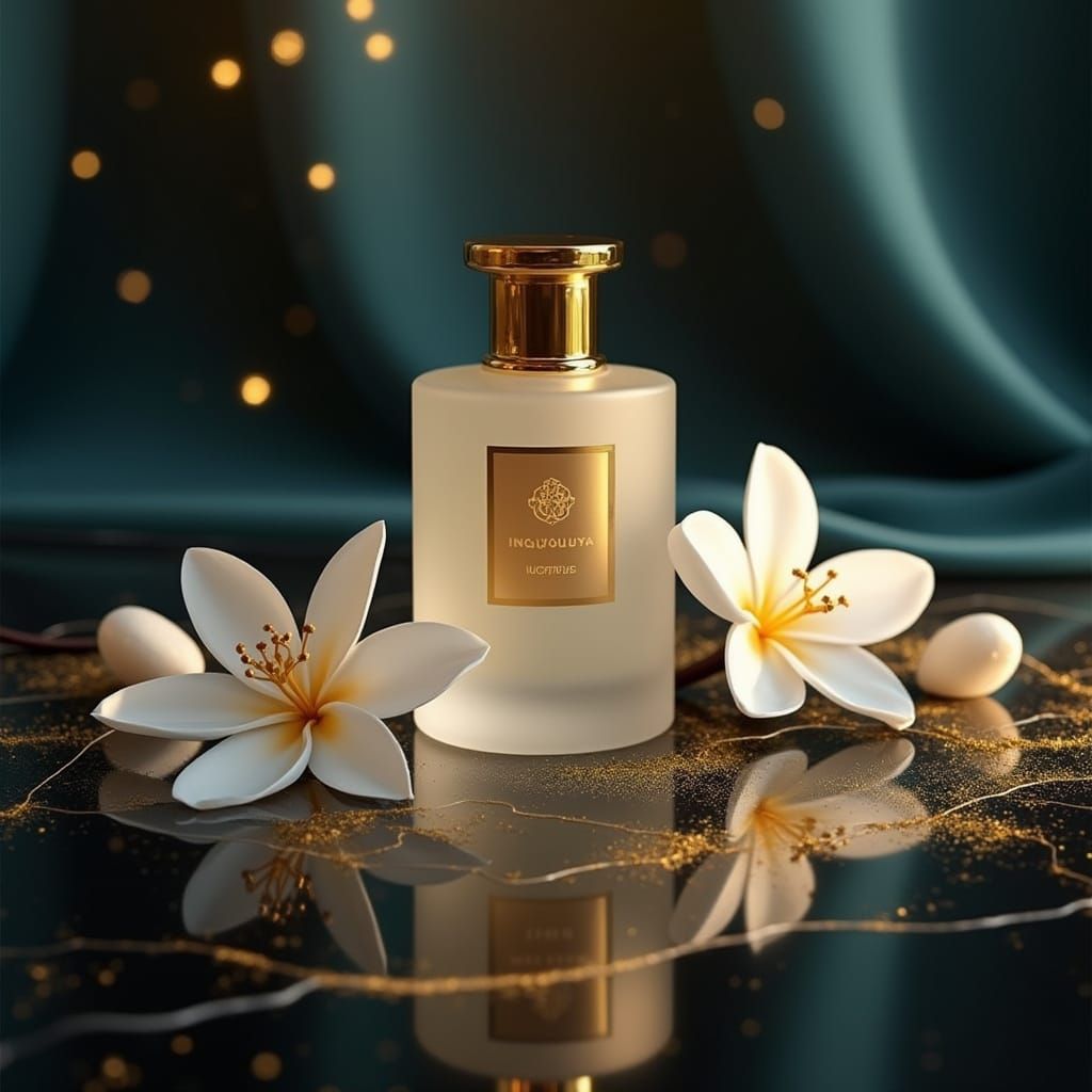 Luxury Perfume Still Life with Jasmine and Gold