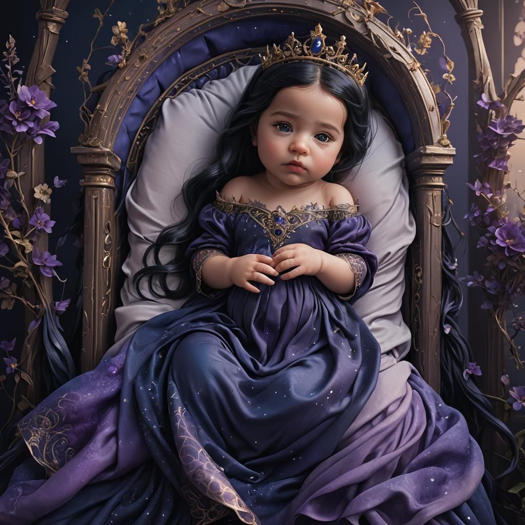 Newborn Princess with Dark Hair, Fantasy Concept Art