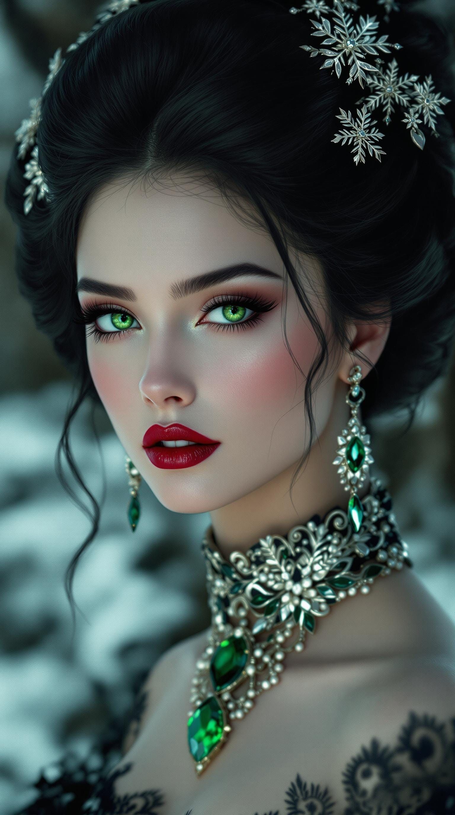 Elegant Woman in Art Nouveau Style with Alabaster Skin and R...