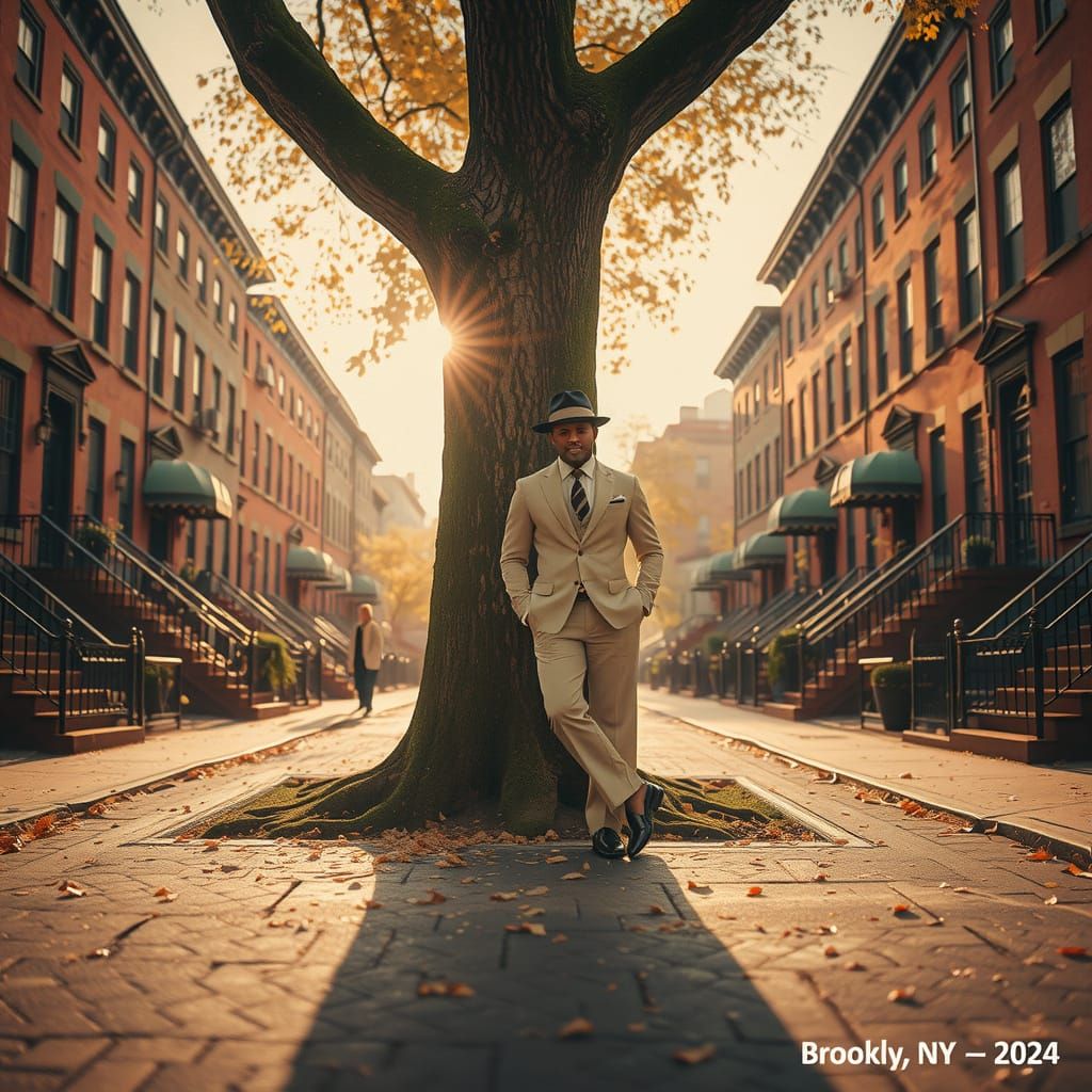 Dapper Man in Autumn Brooklyn Street Scene