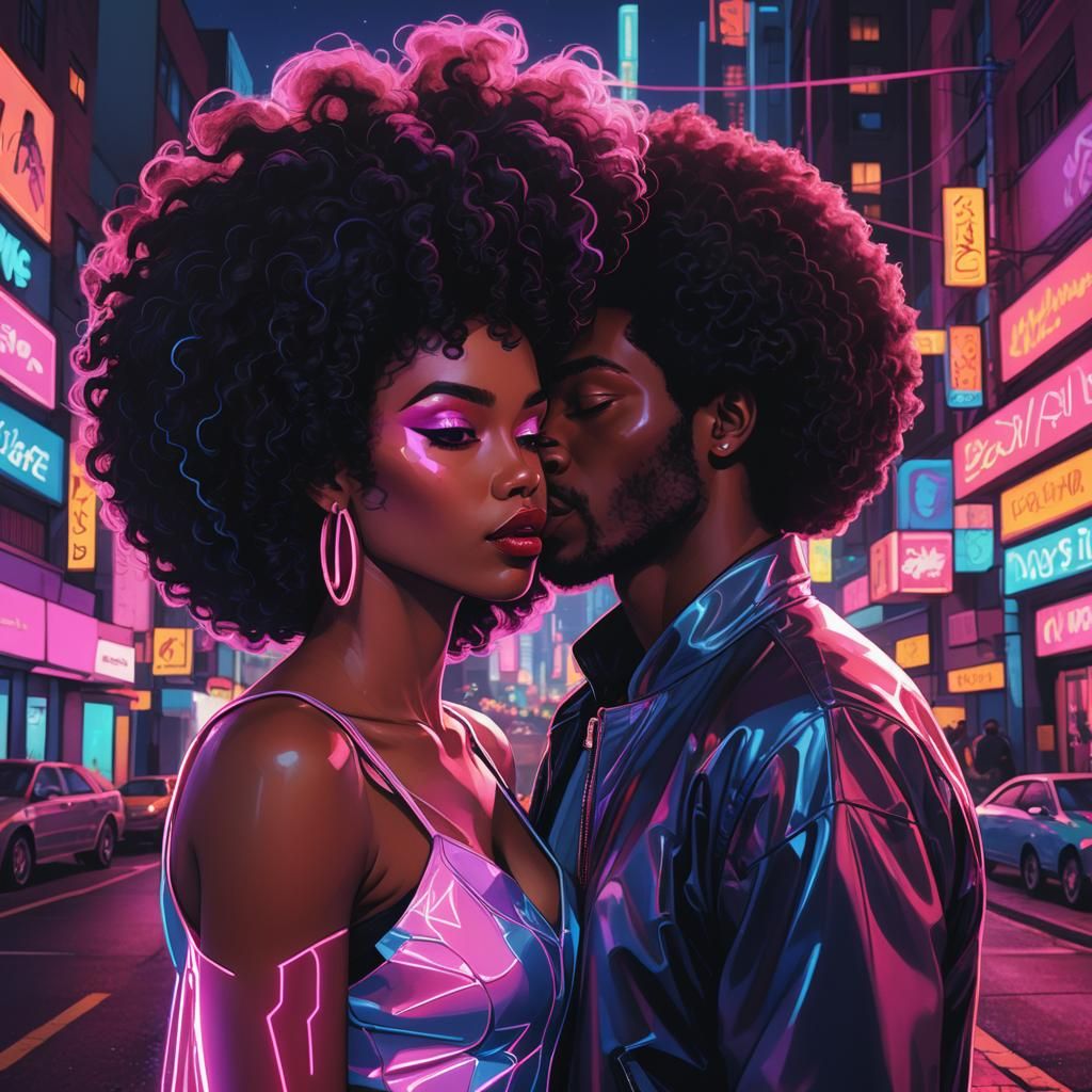 Synthwave Neon Romance in a Retro Cityscape