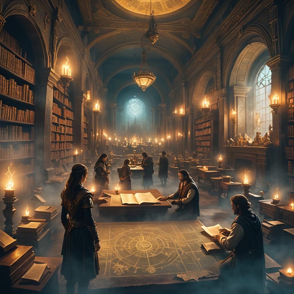 Dreaming Explorers Discovering Atlantis in Misty Library
