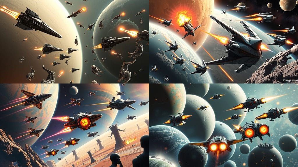 Epic Space Battle of Alien Fleets in Comic Book Style
