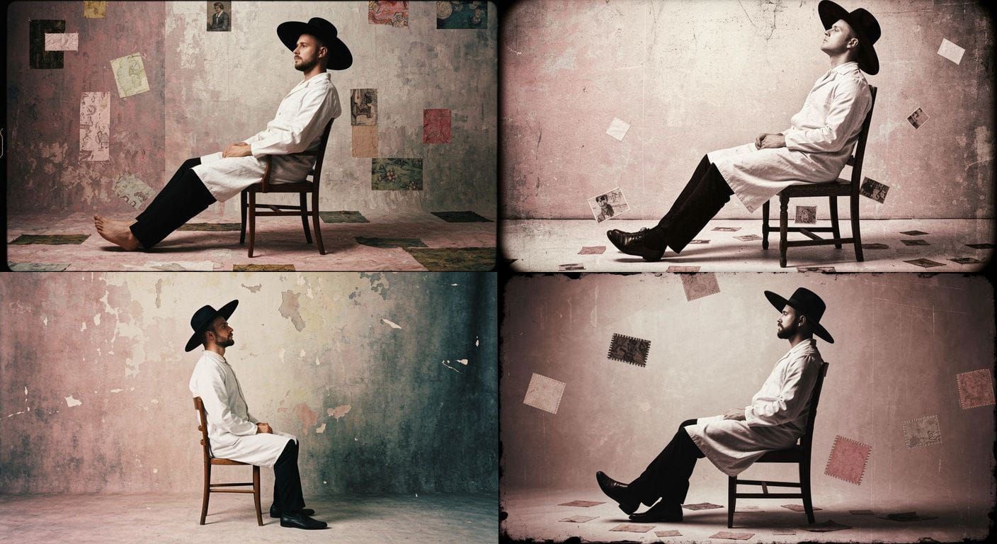 Man in Smock: Vintage Sepia Oil Painting Collage