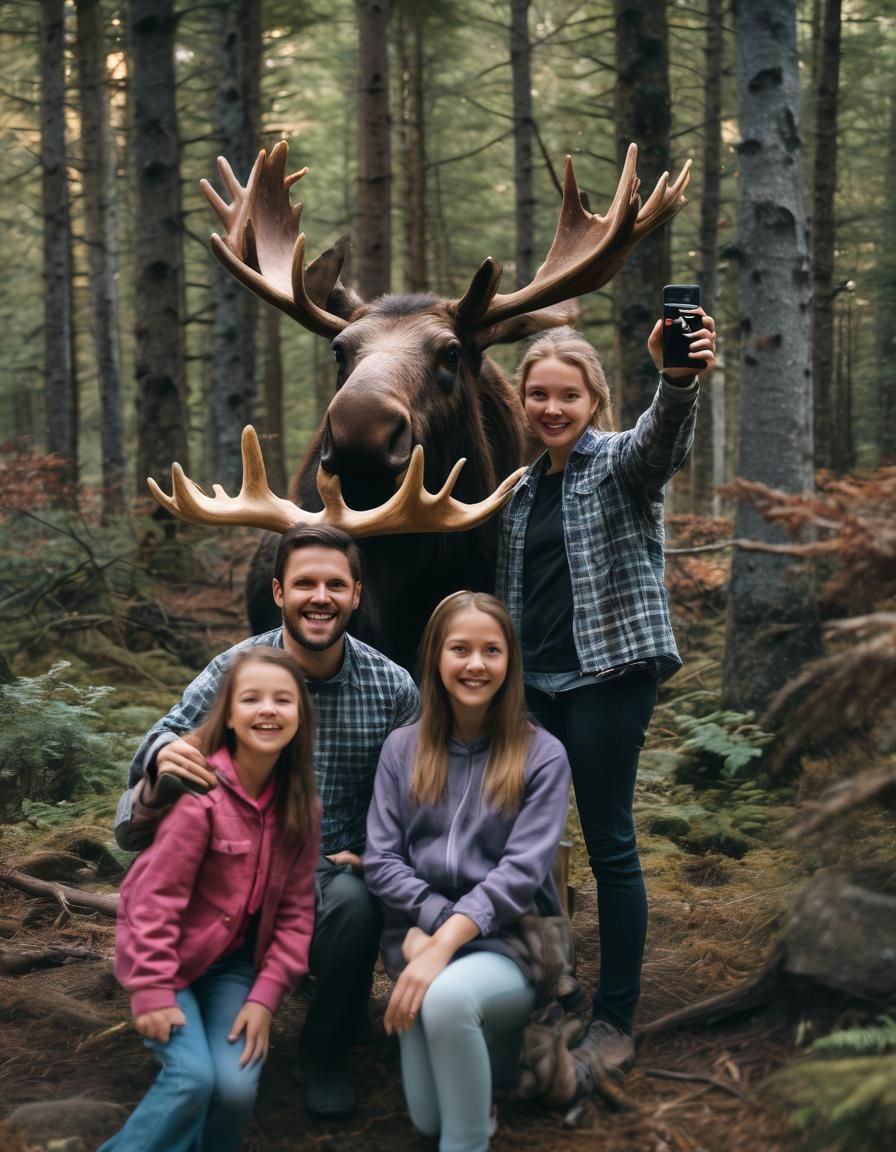 Moose Photo-Bombs Family Selfie in Bokeh