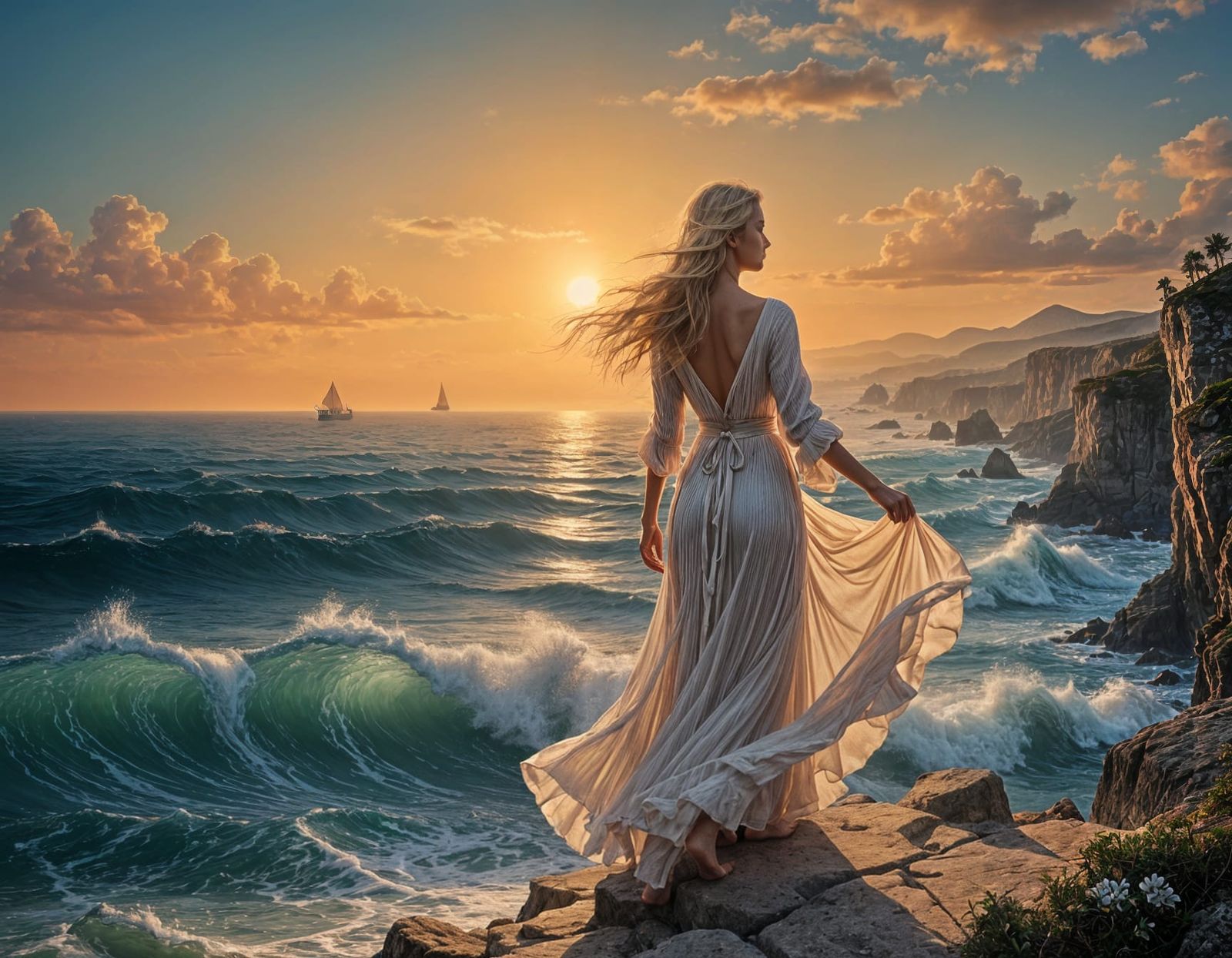 Ethereal Princess Contemplates Serene Ocean Views