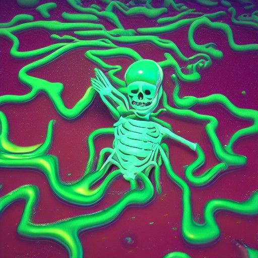 Skeleton Drowning in Slime Pool: Astral Illustration