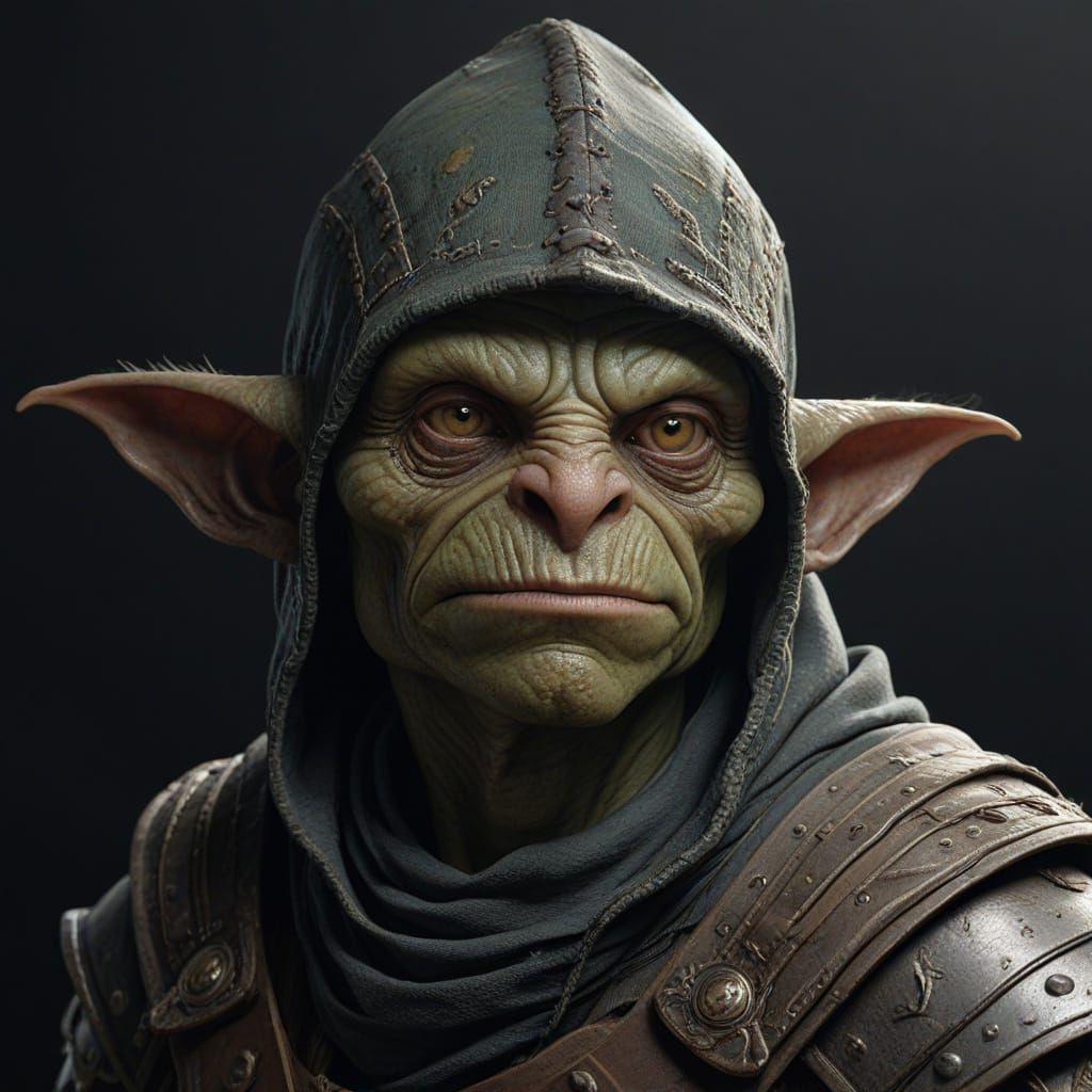 Muted Goblin Rogue Portrait in Triadic Colors