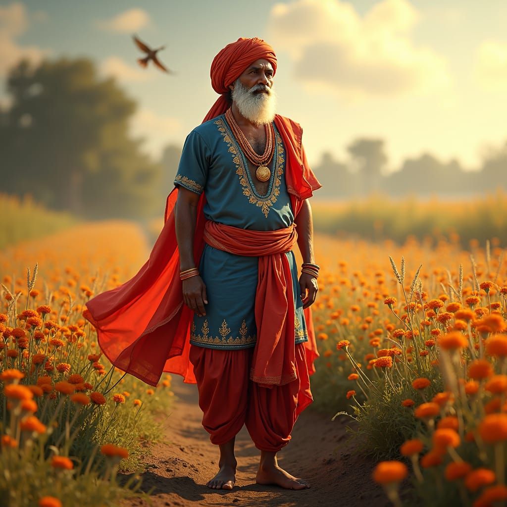 Proud Indian Farmer in Mystical Field