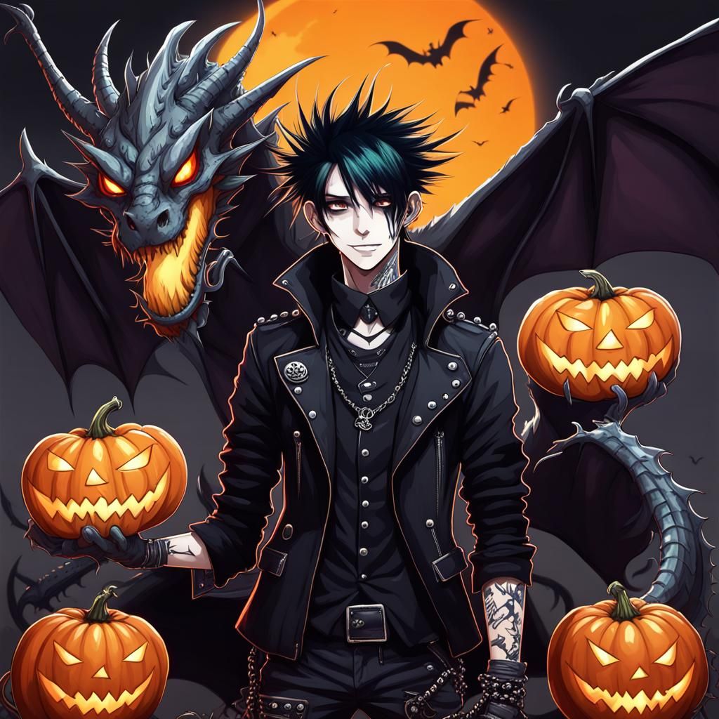 halloween anime punk goth guy beside  eldritch demon dragon ...