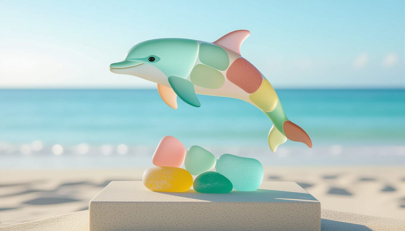 Sea Glass Dolphin Sculpture in Pastel Hues