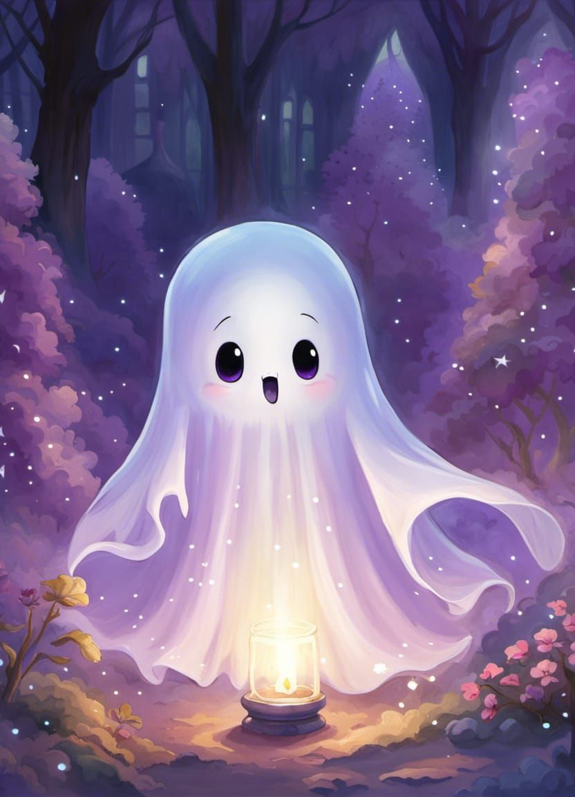 Ethereal Purple Ghost in Watercolor Style