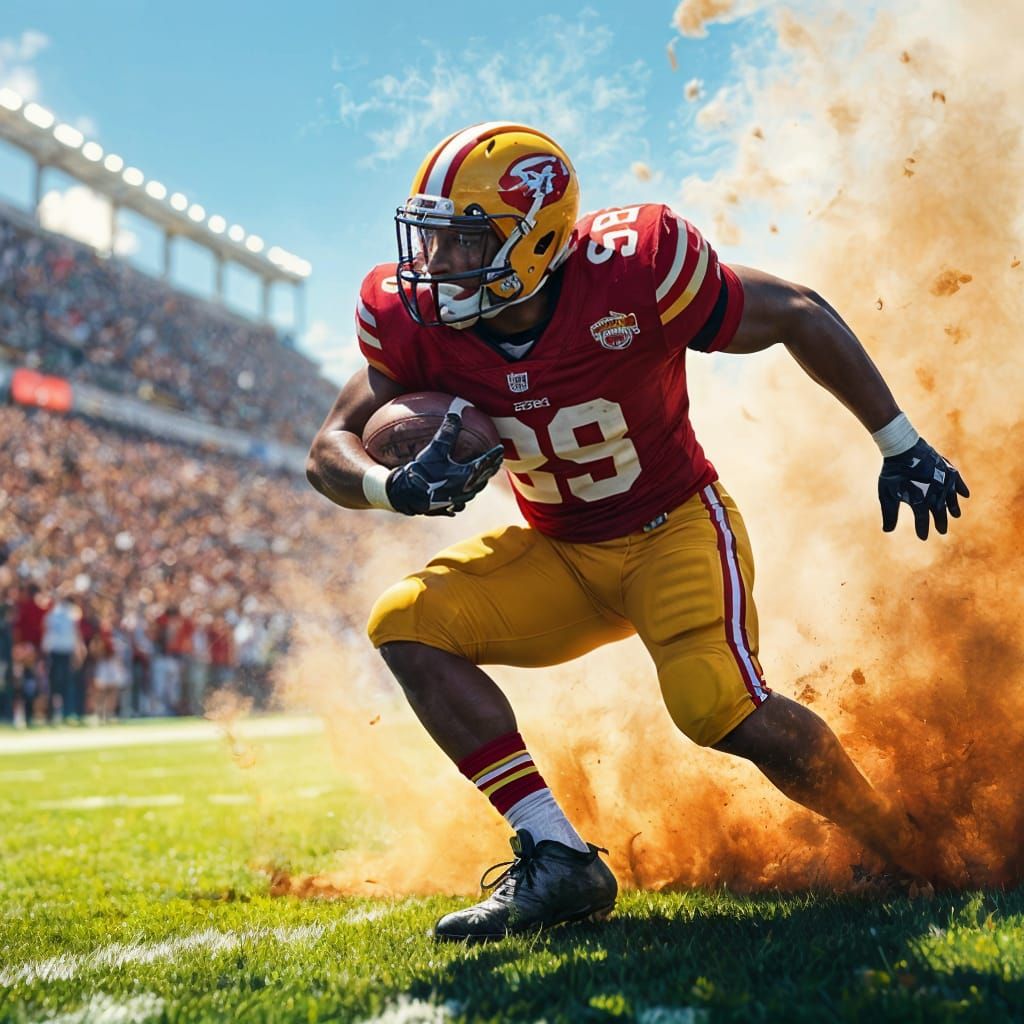 Vibrant Football Action in a Sunny Stadium