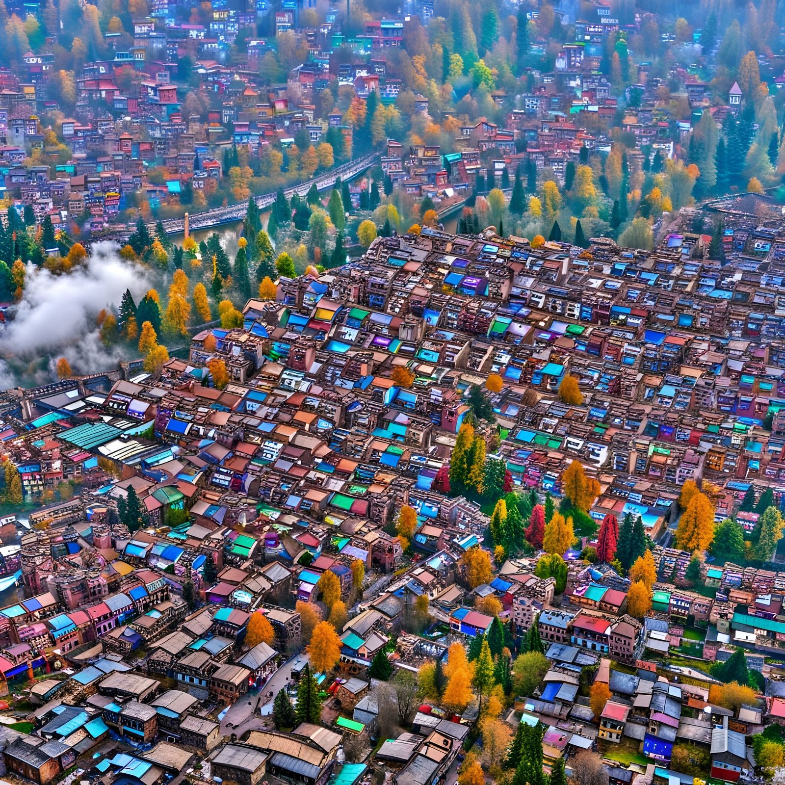Colorful Srinagar City Floating in the Clouds
