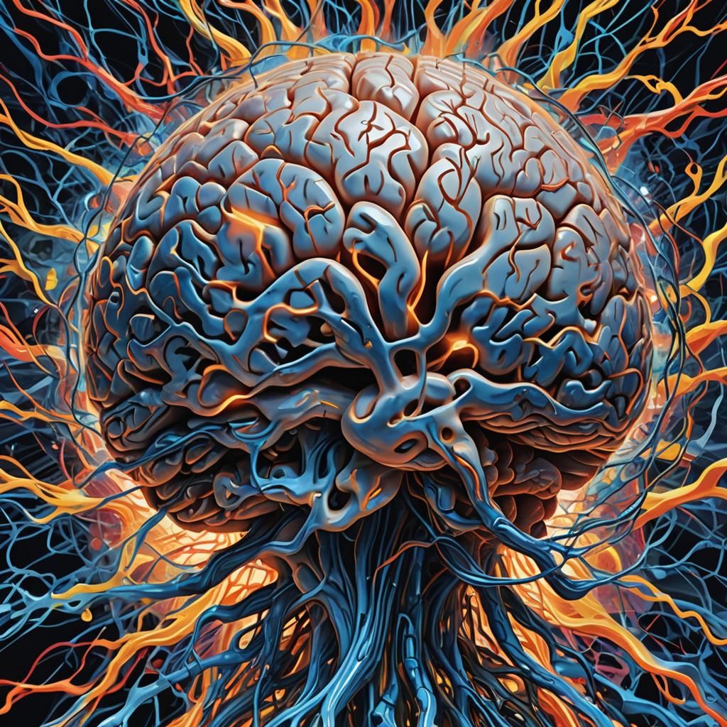 Surreal Human Brain Exploding with Neon Emotions