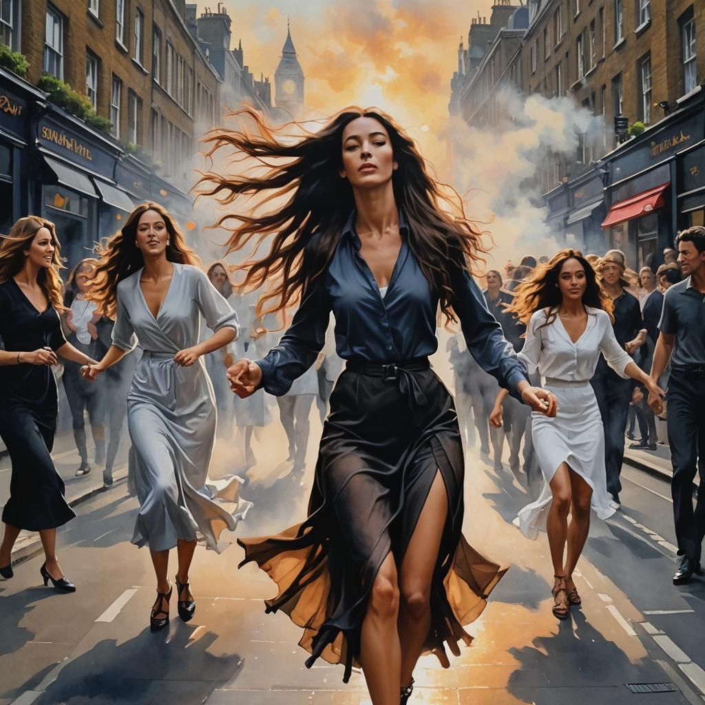 "undressed beutiful ladies with very long hair, dancing in t...