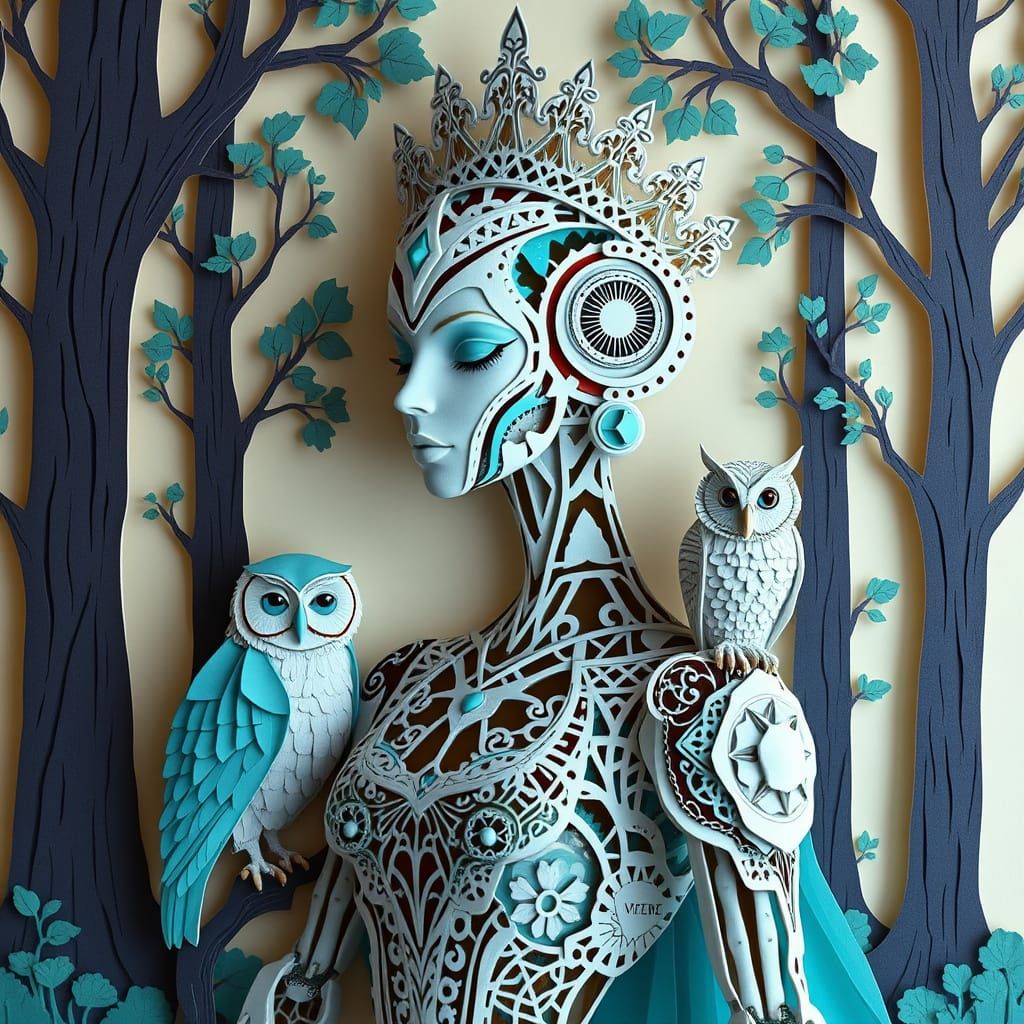 Paper Robot Queen in Enchanted Forest, 3D Effect