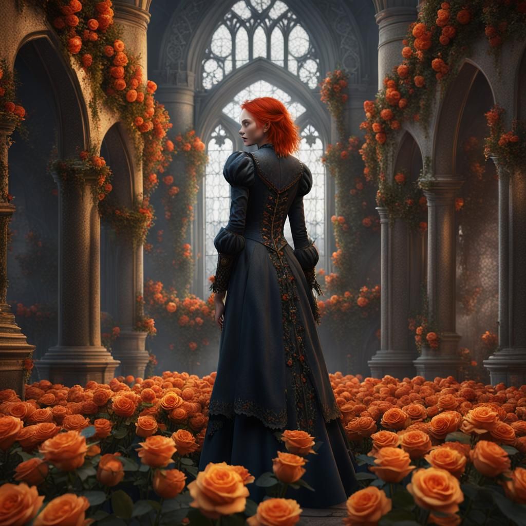 Gothic Castle Portrait of Red-Haired Girl in Detailed Matte ...