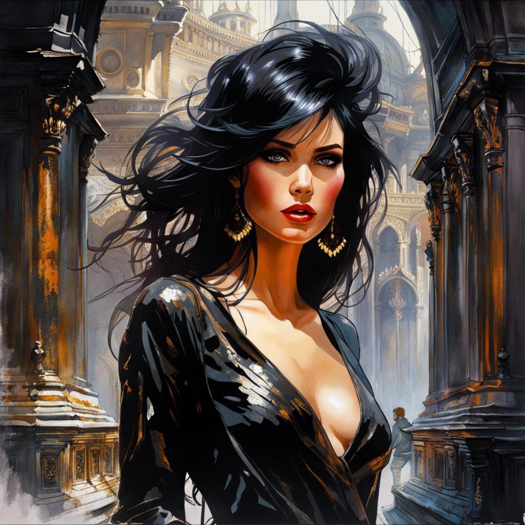 Portrait of a Beautiful French Girl in Splash Art Style