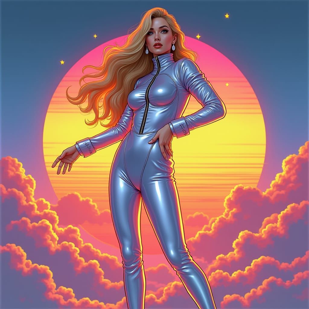 Retro-Futuristic Woman in Holographic Suit, Sorayama Style