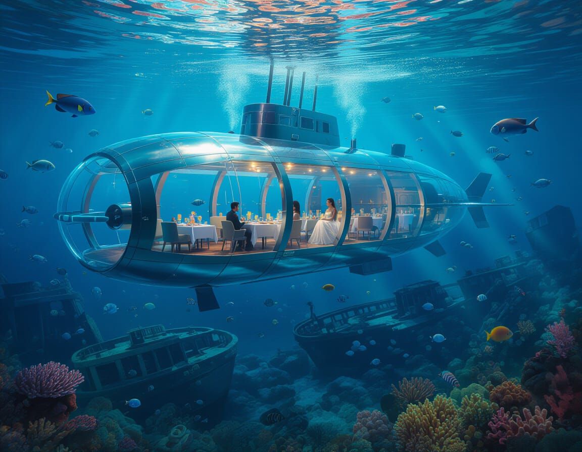 Romantic Submarine Dinner Amidst Coral Reefs