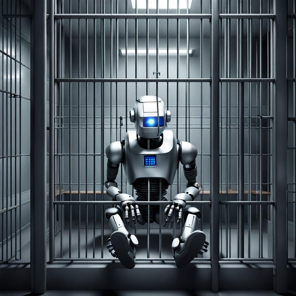 Sad Robot Behind Bars: Photorealistic Image