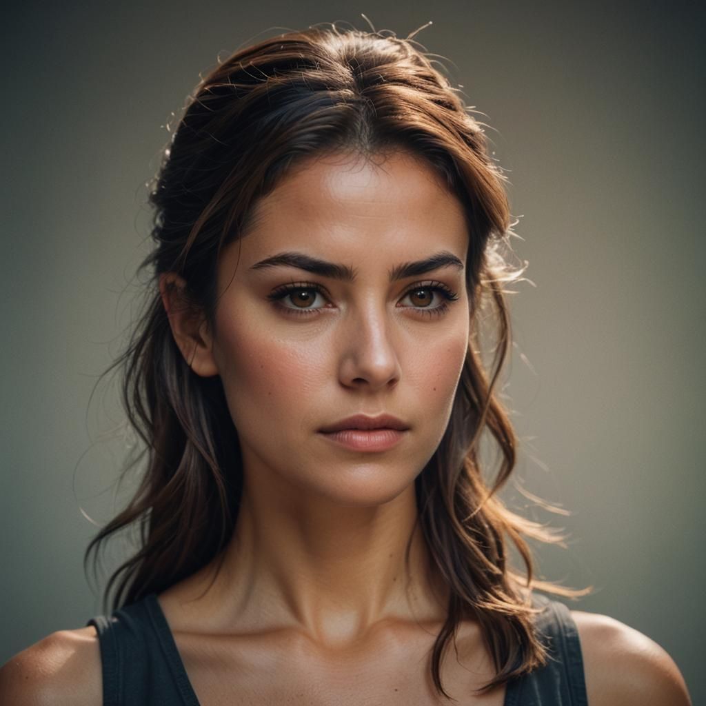 Dramatic Portrait of Brown-Haired Woman in Cinematic Style