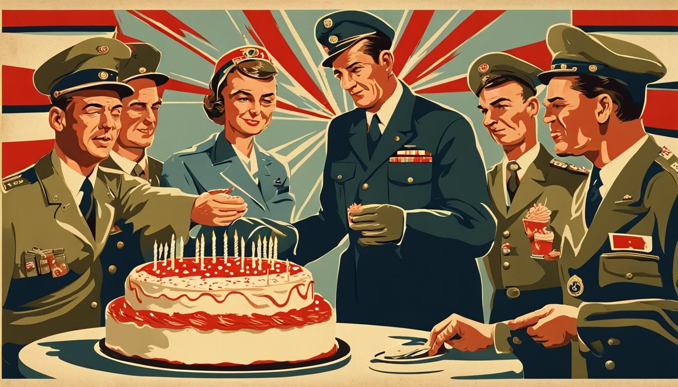 Cold War Propaganda Poster with Birthday Cake