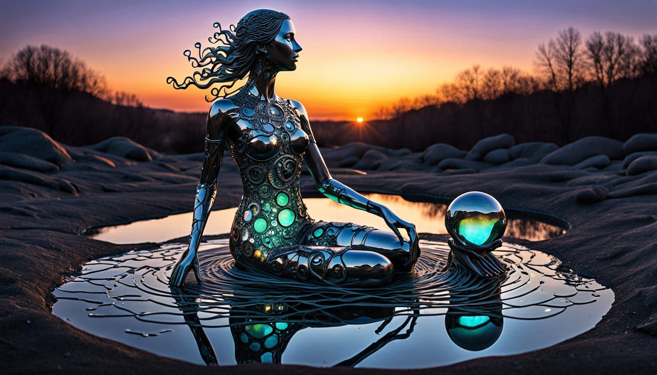 Surreal Sculpture: Woman in Bioluminescent Artwork