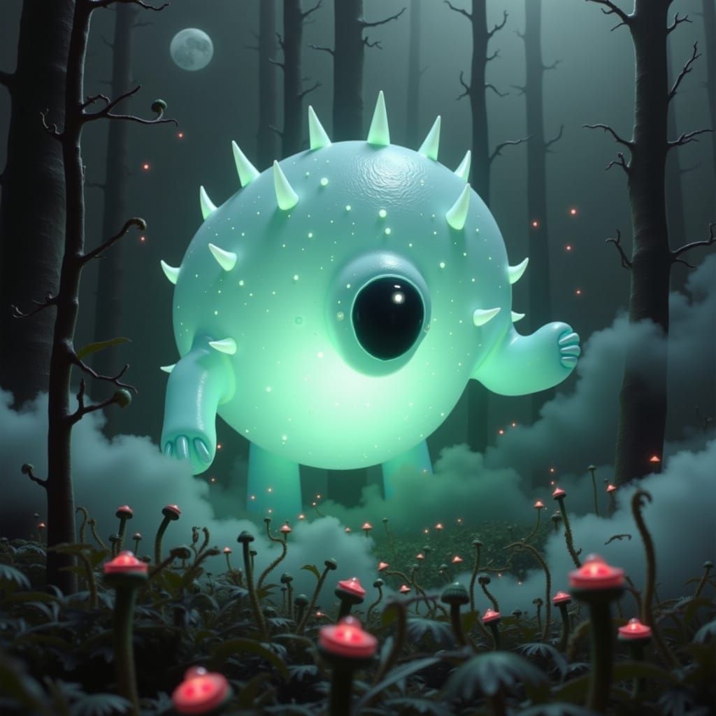 Translucent Monster Emerges from Fog: Dreamy Sci-Fi Art