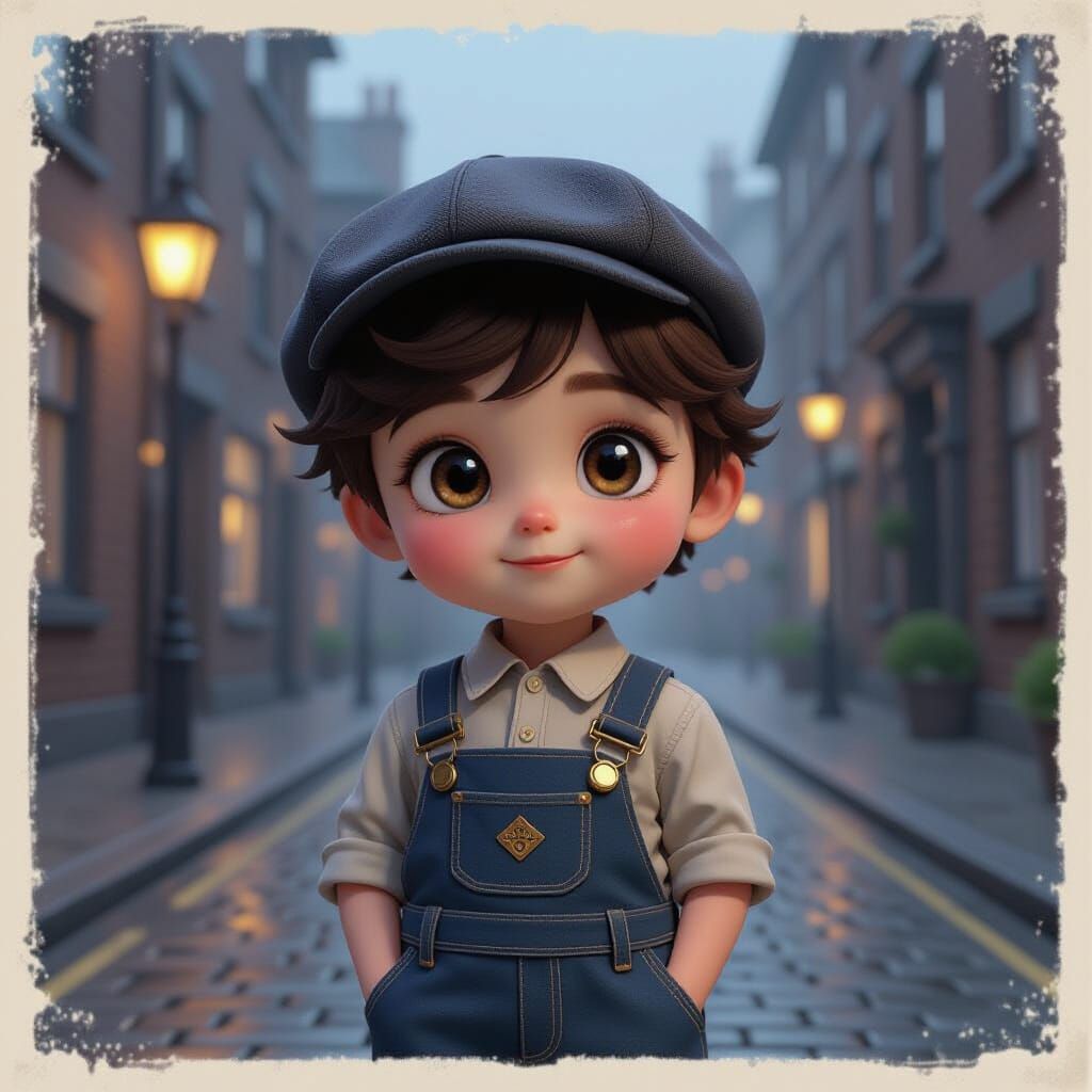 Victorian Boy in Foggy London Street