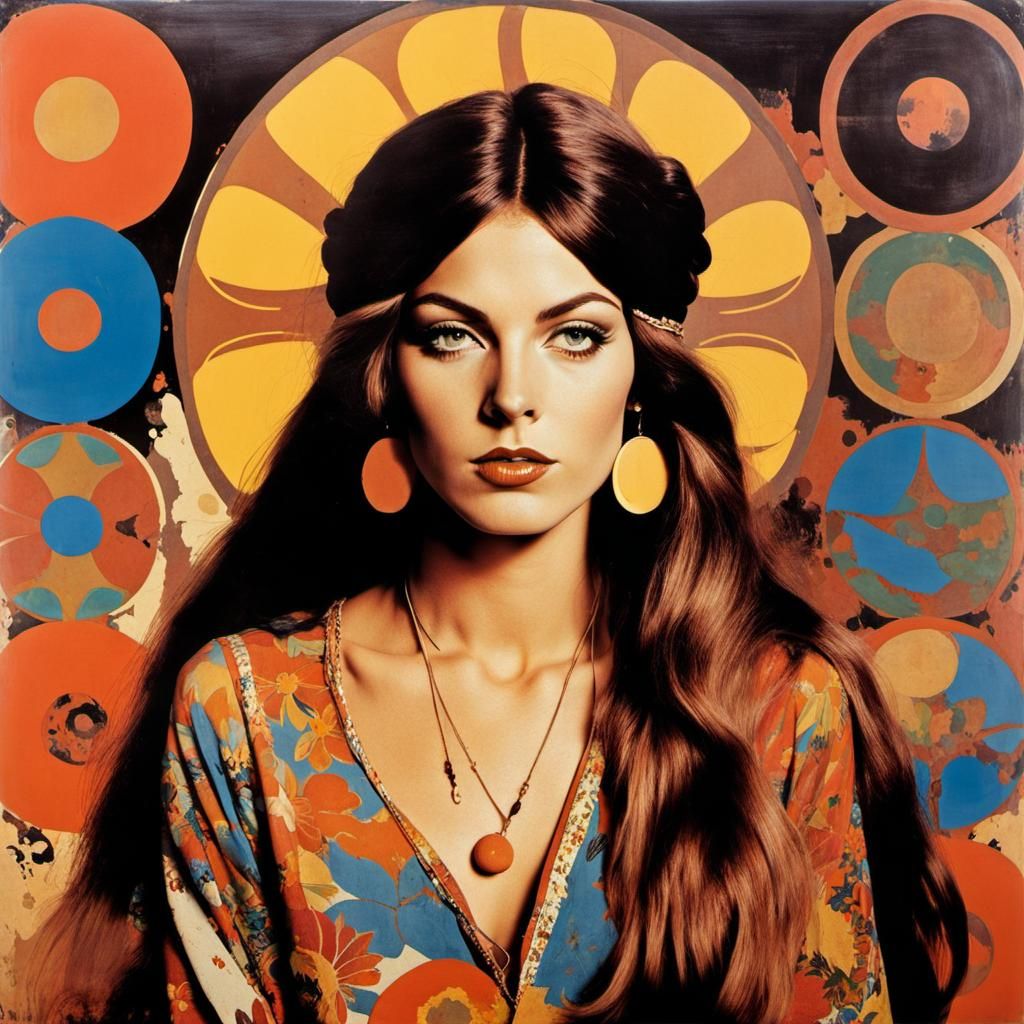 1970s Hippie Portrait in Décollage Style