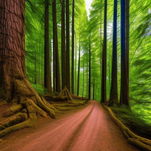 Sunlit Path Through Ancient Forest Concept Art