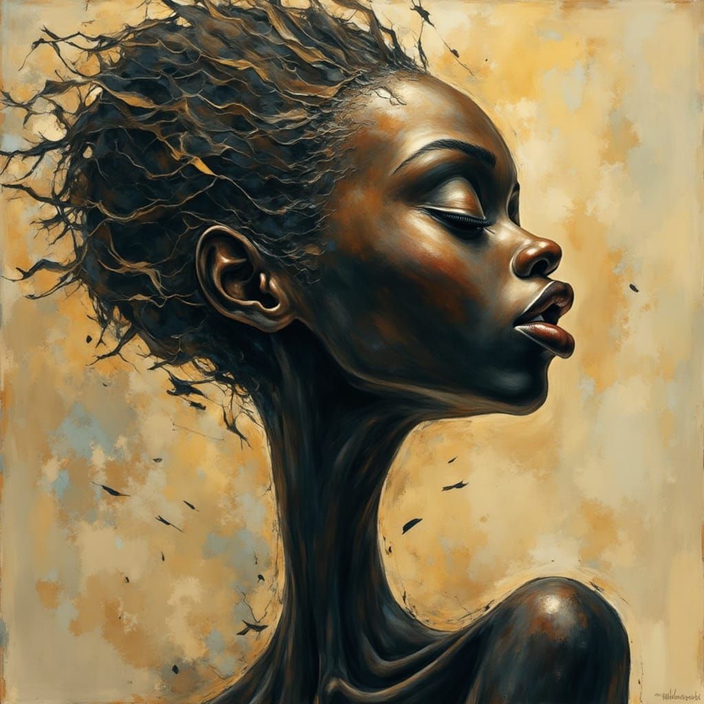 Surreal Expressionist Portrait of a Black Woman with Motion ...
