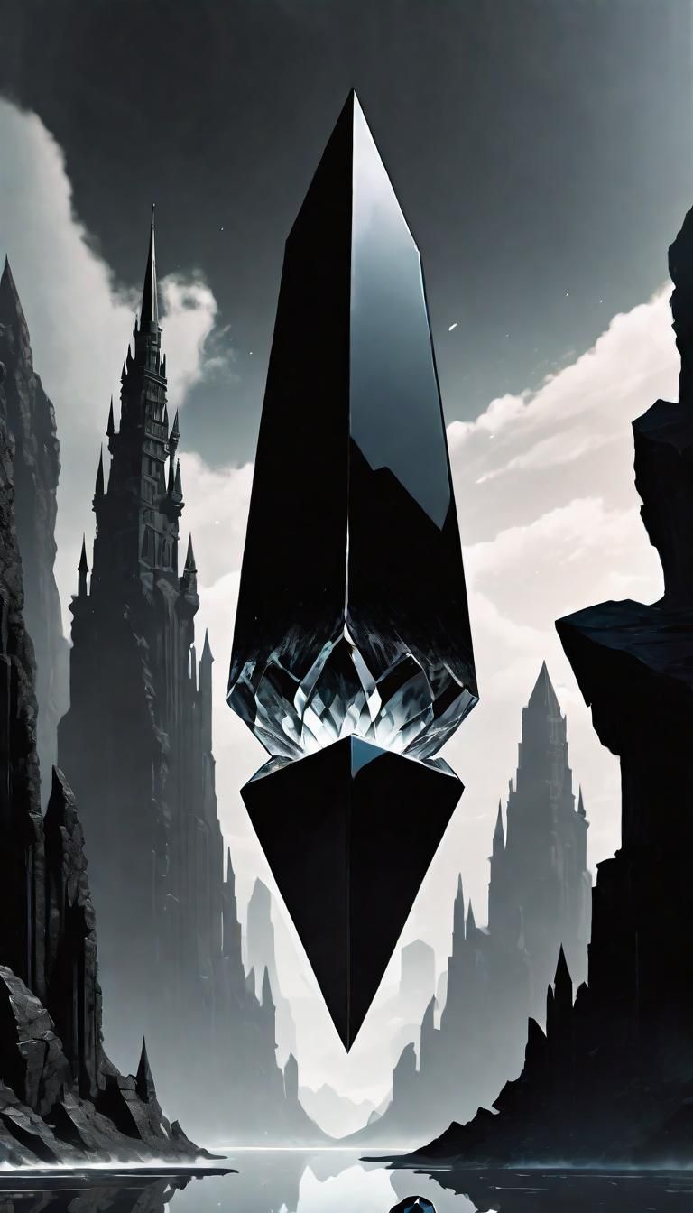 Obsidian Orb Levitation Over Crystal Tower in Dark Fantasy