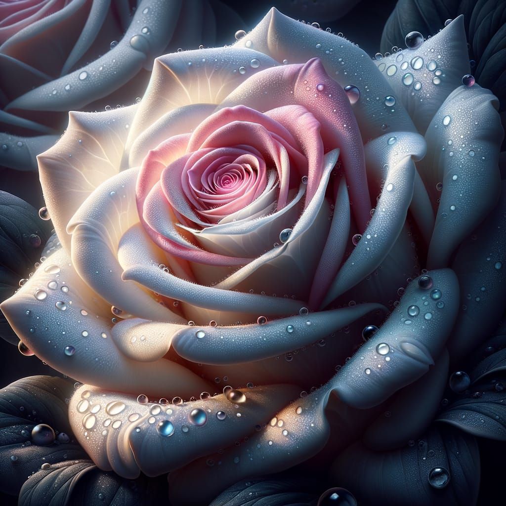 Ethereal Rose with Water Droplets in Matte Painting Style
