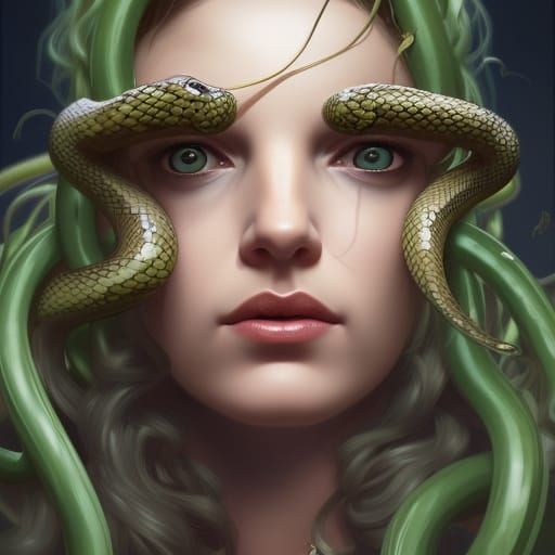 Detailed Medusa Portrait in Hyperdetailed Splash Art Style